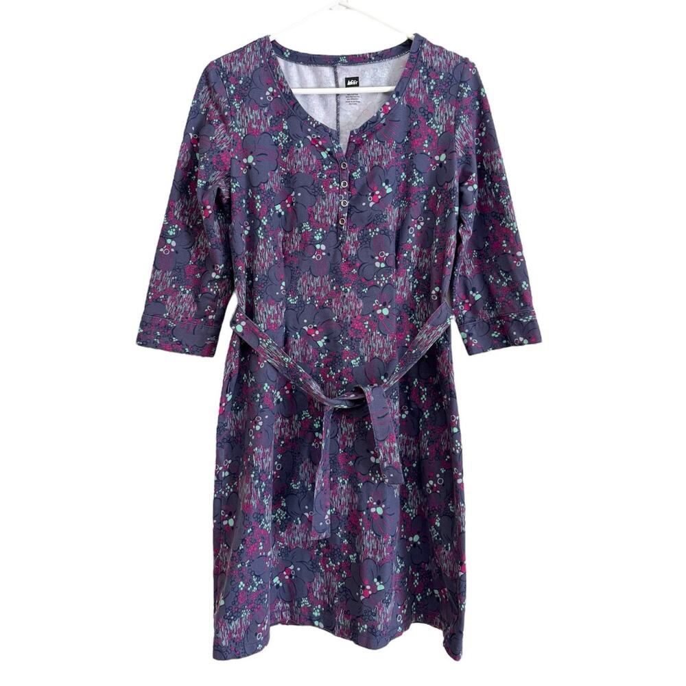 REI Purple Floral Print Belted Dress